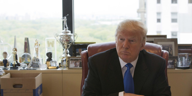 Republican presidential candidate Donald Trump is photographed during an interview with The Associated Press in his office at Trump Tower in New York, Tuesday, May 10, 2016. (AP Photo/Mary Altaffer)