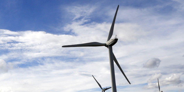 General view shows wind turbines on a slope above fields in Lezignan-Corbieres, France, April 23, 2016. REUTERS/Regis Duvignau