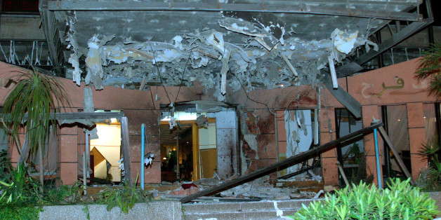 Exterior view, early May 17, 2003, of the damaged exterior of the Hotel Safir following a suicide bomb attack in Casablanca. At least 24 people were killed and 60 wounded in suicide bomb attacks in Morocco's biggest city Casablanca on Friday, just hours after the United States said al Qaeda "killers" were poised to strike again. Among the targets were a Jewish centre and Spanish club. This was the first major attack of its type in Morocco in recent years and followed suicide bombings of expatria