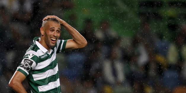 Sporting's Islam Slimani reacts during their Portuguese Premier League soccer match against Guimaraes held at Alvalaxia stadium in Lisbon, Portugal, October 4, 2015. REUTERS/Hugo Correia