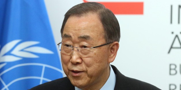 U.N. Secretary General Ban Ki-moon speaks during a press conference as part of a meeting with Austrian Foreign Minister Sebastian Kurz at the foreign ministry in Vienna, Austria, Tuesday, April 26, 2016. (AP Photo/Ronald Zak)