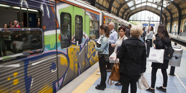 ATHENS, GREECE - APRIL 9: People wait to board a metro train, or subway, at the Pireaus port stop, on April 9, 2016 in Athens, Greece. Athens has a good public transportation network. (Photo by Melanie Stetson Freeman/The Christian Science Monitor via Getty Images)