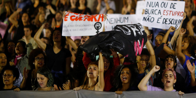 Demonstrators attend a protest against rape and violence against women in Rio de Janeiro, Brazil, May 27, 2016. REUTERS/Ricardo Moraes