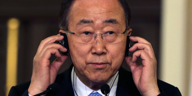 United Nations Secretary-General Ban Ki-moon listens during a joint press conference with World Bank President Jim Yong Kim, Islamic Development Bank President Ahmad Mohamed Ali Al-Madani, and Lebanese Prime Minister Tammam Salam, at the Government House in Beirut, Lebanon, Thursday, March 24, 2016. The international community pledged to help Lebanon Thursday with more than a billion dollars of to help the tiny Arab country cope with large number of Syrian refugees who were displaced by their co