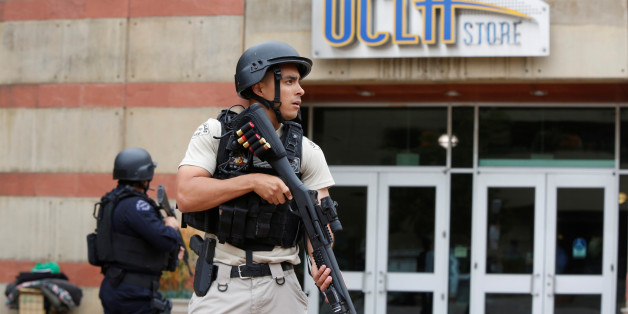 A Los Angeles Metro Police officer stands watch on the University of California, Los Angeles (UCLA) campus after it was placed on lockdown following reports of a shooter in Los Angeles, California June 1, 2016. REUTERS/Patrick T. Fallon TPX IMAGES OF THE DAY