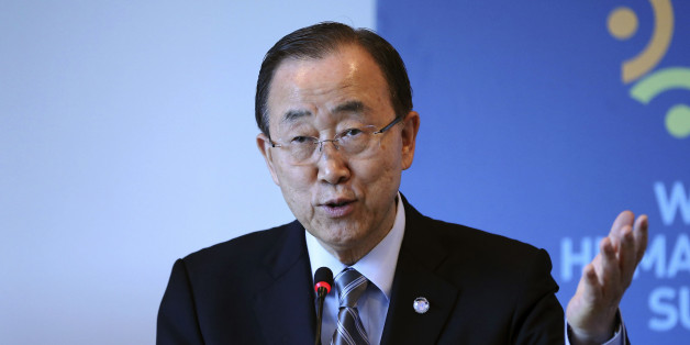 United Nations Secretary General Ban Ki-moon speaks during a side event entitled: "Mayorâs Focus Session: Citiesâ Response to Migration" at the the World Humanitarian Summit in Istanbul, Tuesday, May 24, 2016. World leaders and representatives of humanitarian organisations from across the globe gathered in Istanbul on May 23-24, 2016 for the first World Humanitarian Summit, focused on how to reform a system many judge broken. (Isa Terli/Pool Photo via AP)