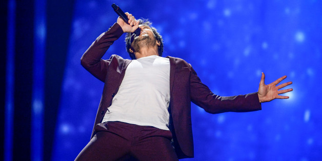 Amir representing France performs with the song "J'ai cherche" during the Eurovision Song Contest final at the Ericsson Globe Arena in Stockholm, Sweden, May 14, 2016. TT News Agency/Maja Suslin/via REUTERS ?ATTENTION EDITORS - THIS IMAGE WAS PROVIDED BY A THIRD PARTY. FOR EDITORIAL USE ONLY. SWEDEN OUT. NO COMMERCIAL OR EDITORIAL SALES IN SWEDEN.
