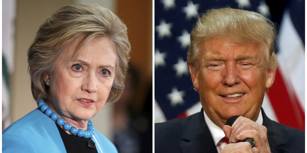 A combination photo shows U.S. Democratic presidential candidate Hillary Clinton (L) and Republican U.S. presidential candidate Donald Trump (R) in Los Angeles, California on May 5, 2016 and in Eugene, Oregon, U.S. on May 6, 2016 respectively. REUTERS/Lucy Nicholson (L) and Jim Urquhart/File Photos