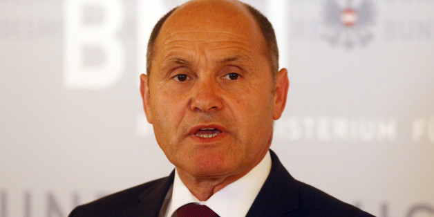 Austrian Interior Minister Wolfgang Sobotka inform the media for the final result of Austria's presidential election in Vienna, Austria, Monday, May 23, 2016. Austria's interior minister has announced that left-leaning candidate Alexander Van der Bellen has narrowly won presidential elections over an anti-immigrant Euroskeptic politician. The results ease immediate establishment party fears that the country could lurch to the right. (AP Photo/Ronald Zak)