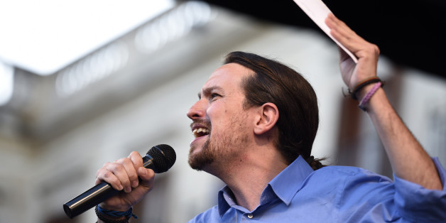 Leader of left wing party Podemos and party candidate Pablo Iglesias delivers a speech in Vitoria on June 21, 2016 during a campaign meeting ahead of the general elections next June 26.
Spain is holding its second elections in six months, on June 26, after being governed by a caretaker government with limited powers since the December 20 polls put an end to the country's traditional two-party system as voters fed up with austerity and corruption scandals flocked to new groups. / AFP / ANDER GILLENEA (Photo credit should read ANDER GILLENEA/AFP/Getty Images)