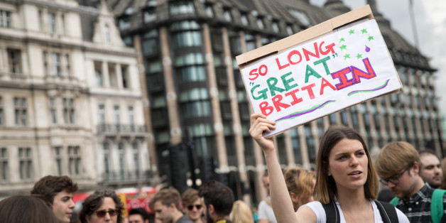 LONDON, ENGLAND - JUNE 25: A small group of people gather to protest on Parliament Square the day after the majority of the British public voted to leave the European Union on June 25, 2016 in London, England. The ramifications of the historic referendum yesterday that saw the United Kingdom vote to Leave the European Union are still being fully understood. The Labour leader, Jeremy Corbyn, who is under pressure from within his party to resign has blamed the 'Brexit' vote on 'powerlessness', 'austerity' and peoples fears over the issue of immigration. (Photo by Matt Cardy/Getty Images)