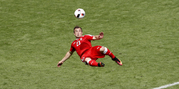 Football Soccer - Switzerland v Poland - EURO 2016 - Round of 16 - Stade Geoffroy-Guichard, Saint-?tienne, France - 25/6/16Switzerland's Xherdan Shaqiri scores their first goal REUTERS/Max RossiLivepic