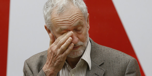 Jeremy Corbyn, Leader of Britain's Labour Party wipes his eye at the launch of 'Labour In for Britain', in front of the EU campaign bus, ahead of June's EU referendum, in London, Tuesday, May 10, 2016. (AP Photo/Kirsty Wigglesworth)