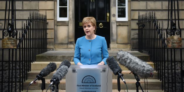 Scotland's First Minister and Leader of the Scottish National Party (SNP), Nicola Sturgeon, addresses the media after holding an emergency Cabinet meeting at Bute House in Edinburgh, Scotland on June 25, 2016, following the pro-Brexit result of the UK's EU referendum vote.The result of Britain's June 23 referendum vote to leave the European Union (EU) has pitted parents against children, cities against rural areas, north against south and university graduates against those with fewer qualificati