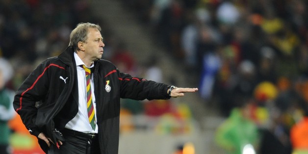 Ghana's coach Milovan Rajevac gives instructions to his players during the 2010 World Cup quarter-final football match Uruguay vs. Ghana on July 2, 2010 at Soccer City stadium in Johannesburg. NO PUSH TO MOBILE / MOBILE USE SOLELY WITHIN EDITORIAL ARTICLE - AFP PHOTO / GIANLUIGI GUERCIA (Photo credit should read GIANLUIGI GUERCIA/AFP/Getty Images)