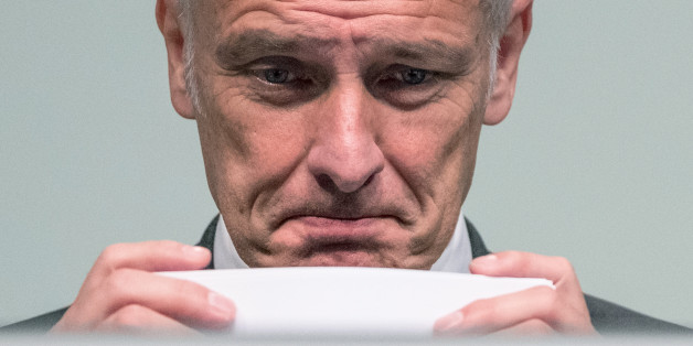 Volkswagen CEO, Matthias Mueller, attends the annual shareholder meeting in Hannover, Germany, Wednesday June 22, 2016. (Peter Steffen/dpa via AP)