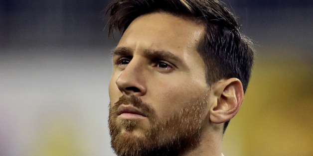 Jun 21, 2016; Houston, TX, USA; Argentina midfielder Lionel Messi (10) stands for the national anthem before the match against the United States in the semifinals of the 2016 Copa America Centenario soccer tournament at NRG Stadium. Mandatory Credit: Kevin Jairaj-USA TODAY Sports
