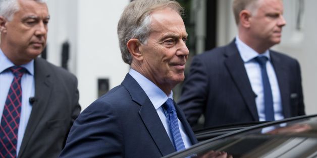 Former British Prime Minister Tony Blair (C) leaves his office in central London on July 5, 2016.Seven years after it began, the official inquiry into Britain's role in the Iraq war finally reports on Wednesday with former prime minister Tony Blair expected to face severe criticism. / AFP / Daniel Leal-Olivas (Photo credit should read DANIEL LEAL-OLIVAS/AFP/Getty Images)