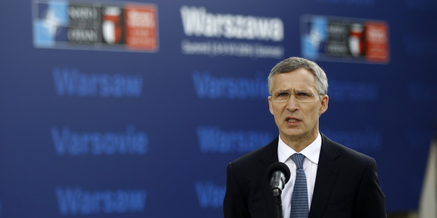 NATO Secretary-General Jens Stoltenberg speaks to the media outside PGE National Stadium, the venue of the NATO Summit, in Warsaw, Poland July 8, 2016. REUTERS/Jerzy Dudek