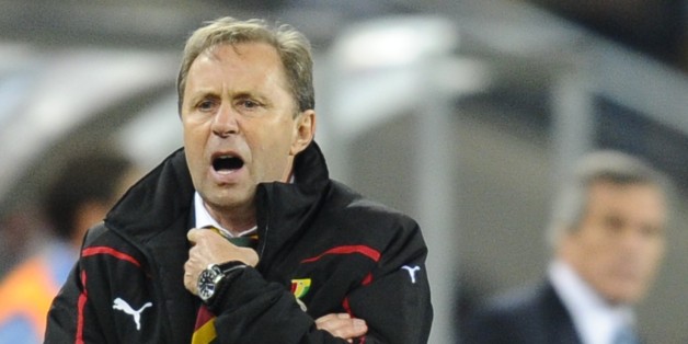 Ghana's coach Milovan Rajevac shouts instructions to his players during the 2010 World Cup quarter-final football match Uruguay vs. Ghana on July 2, 2010 at Soccer City stadium in Johannesburg. NO PUSH TO MOBILE / MOBILE USE SOLELY WITHIN EDITORIAL ARTICLE - AFP PHOTO / GIANLUIGI GUERCIA (Photo credit should read GIANLUIGI GUERCIA/AFP/Getty Images)