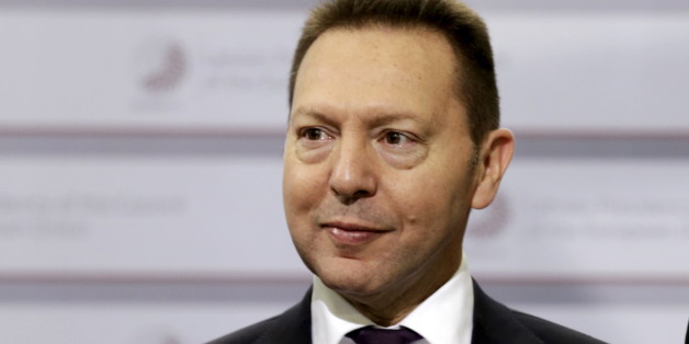 Greece's central bank governor Ioannis Stournaras poses for media during an informal meeting of Ministers for Economic and Financial Affairs (ECOFIN) in Riga, Latvia, April 25, 2015. REUTERS/Ints Kalnins
