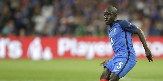 France's N'Golo Kante kicks the ball during the Euro 2016 Group A soccer match between France and Albania at the Velodrome stadium in Marseille, France, Wednesday, June 15, 2016. (AP Photo/Ariel Schalit)