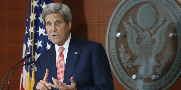 Secretary of State John Kerry speaks at the Washington Passport Agency, Tuesday, July 12, 2016 in Washington. (AP Photo/Alex Brandon)