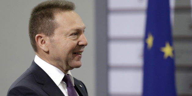 Greece's central bank governor Ioannis Stournaras arrives to the informal meeting of Ministers for Economic and Financial Affairs (ECOFIN) in Riga, Latvia, April 25, 2015. REUTERS/Ints Kalnins