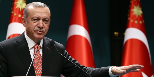 ANKARA, TURKEY - JULY 24: Turkish President Recep Tayyip Erdogan speaks to people demonstrating against Parallel State/Gulenist Terrorist Organization's failed military coup attempt in Turkey, via video conferencing at Turkish Presidency in Ankara, Turkey on July 24, 2016. (Photo by Turkish Presidency / Yasin Bulbul/Anadolu Agency/Getty Images)