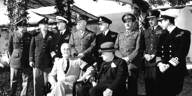 Casablanca conference, Roosevelt and Churchill. Behind President Roosevelt, General Marshall, January 1943, Morocco - World War II. (Photo by: Photo12/UIG via Getty Images)
