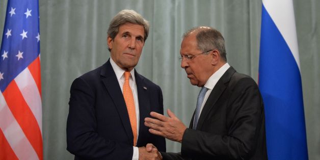 Russian Foreign Minister Sergei Lavrov (R) shakes hands with US Secretary of State John Kerry after their press conference in Moscow on July 15, 2016.
US Secretary of State John Kerry said on July 15 he was still catching up with fast-moving events in Turkey, where troops are on the street amid reports of a coup attempt. But he said that however events play out, he hoped that Turkey would be able to resolve the crisis while preserving peace, stability and a respect for 'continuity.' Russian Foreign Minister Sergei Lavrov called on Turkey to avoid all 'bloodshed' as troops were on the streets of the country's major cities today amid reports of an attempted coup by the military.
/ AFP / NATALIA KOLESNIKOVA (Photo credit should read NATALIA KOLESNIKOVA/AFP/Getty Images)