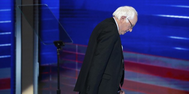 Former Democratic presidential candidate, Sen. Bernie Sanders, I-Vt., walks off the stage during the first day of the Democratic National Convention in Philadelphia , Monday, July 25, 2016. (AP Photo/J. Scott Applewhite)