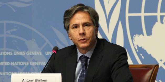 GENEVA, SWITZERLAND - MARCH 02: United States Deputy Secretary of State, Antony Blinken gives a speech during a press conference at United Nations' (UN) office in Geneva, Switzerland on March 02, 2016. (Photo by Fatih Erel/Anadolu Agency/Getty Images)