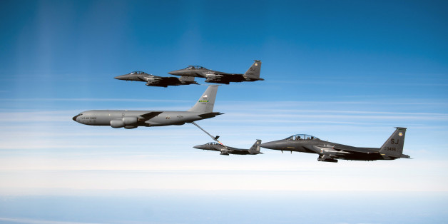 December 17, 2010 - A U.S. Air Force F-15E Strike Eagle aircraft is refueled by a KC-135R Stratotanker over North Carolina during a local training mission.