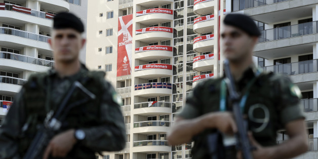 Brazilian soldiers patrol outside the Olympic Village ahead of the 2016 Summer Olympics in Rio de Janeiro, Brazil, Thursday, Aug. 4, 2016. (AP Photo/Gregorio Borgia)