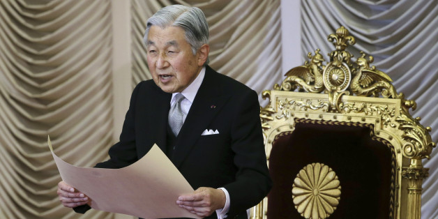 FILE - In this Monday, Aug. 1, 2016, file photo, Japan's Emperor Akihito reads a statement to formally open the extraordinary Diet session at the upper house of parliament in Tokyo, Monday, Aug. 1, 2016. Japan's Emperor Akihito will issue a rare video message to the public Monday amid speculation he wants to abdicate in the coming years. (AP Photo/Koji Sasahara)