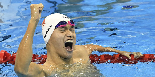 China's Sun Yang celebrates after winning the gold medal in the men's 200-meter freestyle final during the swimming competitions at the 2016 Summer Olympics, Monday, Aug. 8, 2016, in Rio de Janeiro, Brazil. (AP Photo/Martin Meissner)
