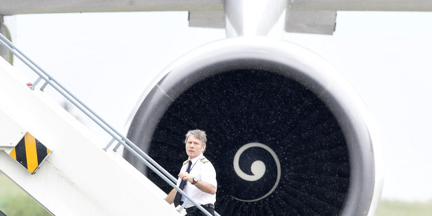 Vocalist and pilot Bruce Dickinson of the British group Iron Maiden walks up the gangway of the band's Boeing 747-400 at the International Aerospace Exhibition (ILA) in Schoenefeld near Berlin on June 1, 2016.
The Aerospace Exhibition at Schoenefeld Airport near Berlin takes place from June 1 till 4. / AFP / TOBIAS SCHWARZ (Photo credit should read TOBIAS SCHWARZ/AFP/Getty Images)