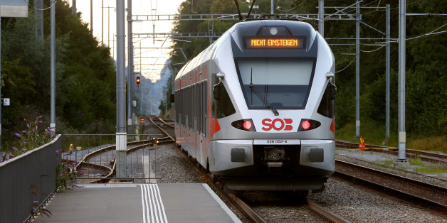 A display reading " Do not enter" is seen after a 27-year-old Swiss man's attack on a Swiss train at the railway station in the town of Salez, Switzerland August 13, 2016. REUTERS/Arnd Wiegmann