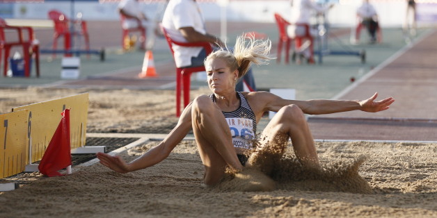 CHEBOKSARY, RUSSIA - JUNE 20, 2016: Athlete Darya Klishina competes in the women's long jump event during the 2016 Russian national track and field championships.