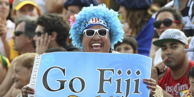 2016 Rio Olympics - Rugby - Preliminary - Men's Pool A Fiji v Brazil - Deodoro Stadium - Rio de Janeiro, Brazil - 09/08/2016. A Fiji fan shows his support in the stands. REUTERS/Alessandro Bianchi (BRAZIL - Tags: SPORT OLYMPICS SPORT RUGBY) FOR EDITORIAL USE ONLY. NOT FOR SALE FOR MARKETING OR ADVERTISING CAMPAIGNS.