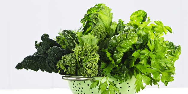 Dark green leafy vegetables in colander