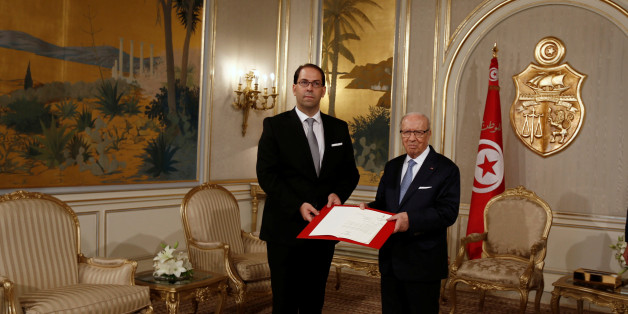 President Beji Caid Essebsi (R) meets with Prime Minister-designate Youssef Chahed in Tunis,Tunisia August 3, 2016. REUTERS/Zoubeir Souissi