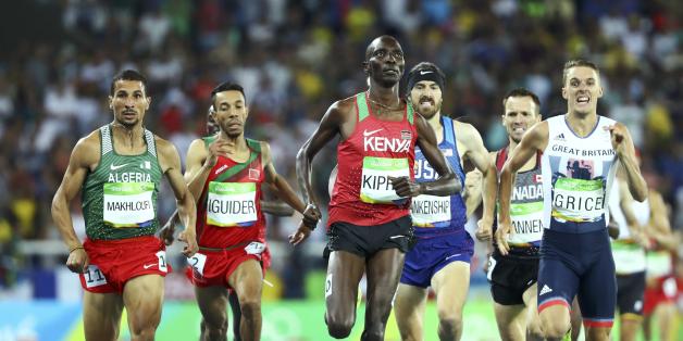 2016 Rio Olympics - Athletics - Semifinal - Men's 1500m Semifinals - Olympic Stadium - Rio de Janeiro, Brazil - 18/08/2016. (From L) Taoufik Makhloufi (ALG) of Algeria, Abdalaati Iguider (MAR) of Morocco, Asbel Kiprop (KEN) of Kenya, Ben Blankenship (USA) of USA and Charlie Grice (GBR) of Great Britain compete. REUTERS/Lucy Nicholson FOR EDITORIAL USE ONLY. NOT FOR SALE FOR MARKETING OR ADVERTISING CAMPAIGNS.