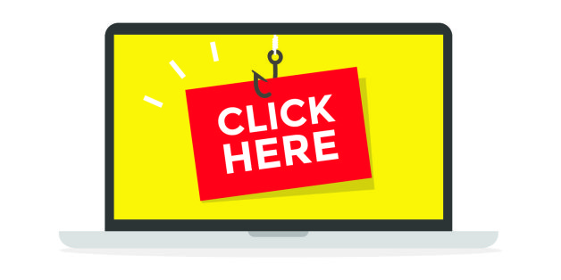 Computer with Click Here Message, Clickbait. vector