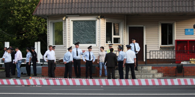 MOSCOW REGION, RUSSIA - AUGUST 17, 2016: A road police station on the 20th km of the Shchyolkovo Highway after an attack. Two police officers were severely injured and two attackers were killed in the incident. Artyom Geodakyan/TASS (Photo by Artyom Geodakyan\TASS via Getty Images)