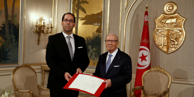 President Beji Caid Essebsi (R) meets with Prime Minister-designate Youssef Chahed in Tunis,Tunisia August 3, 2016. REUTERS/Zoubeir Souissi