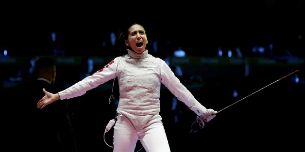 2016 Rio Olympics - Fencing - Final - Women's Foil Individual Bronze Medal Bout - Carioca Arena 3 - Rio de Janeiro, Brazil - 10/08/2016. Ines Boubakri (TUN) of Tunisia celebrates winning the match. REUTERS/Issei Kato FOR EDITORIAL USE ONLY. NOT FOR SALE FOR MARKETING OR ADVERTISING CAMPAIGNS.