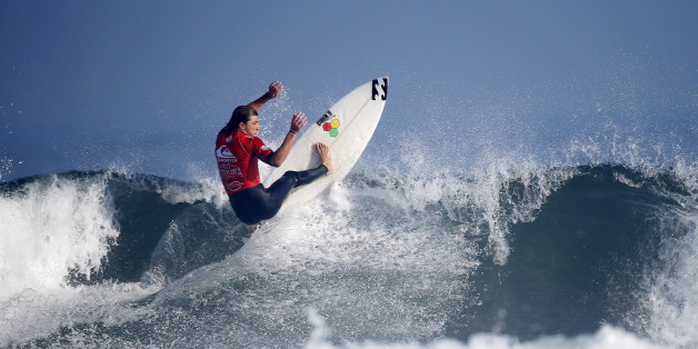 French surfer Diego Mignot rides his wave at Casablanca Beach, also known as the Pepsi spot during the World Surf League's (WSL) Quiksilver Pro surfing competition, the first ever in Morocco in Casablanca, Morocco, September 10, 2015. REUTERS/Youssef Boudlal