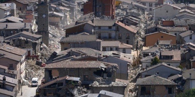Vue partielle du village de Amatrice, le 25 août 2016 après le violent séisme qui a frappé le centre de l'Italie © AFP FILIPPO MONTEFORTE